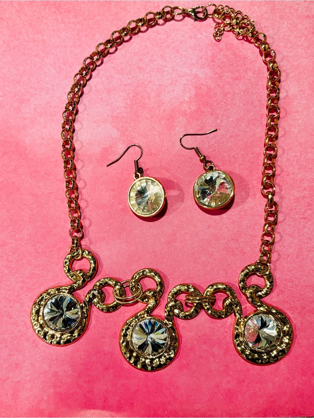 Gold-Tone Clear Crystal Necklace and Earrings Set